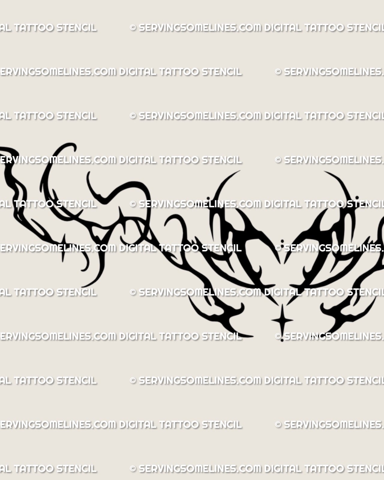 Whimsical heart tattoo stencil with ornamental cybercore curves, delicate dots and modern feminine linework, printable digital design.