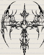 Winged cross tattoo stencil with heart center, neotribal linework and abstract wings, digital tattoo stencil design