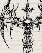 Winged skull cross blackwork tattoo stencil, aggressive neotribal cross design with cyber sigil inspired symmetry, digital product

