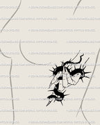 Witch hand holding thorned serpent tattoo stencil shown on feminine side ribs placement, elegant gothic blackwork design file