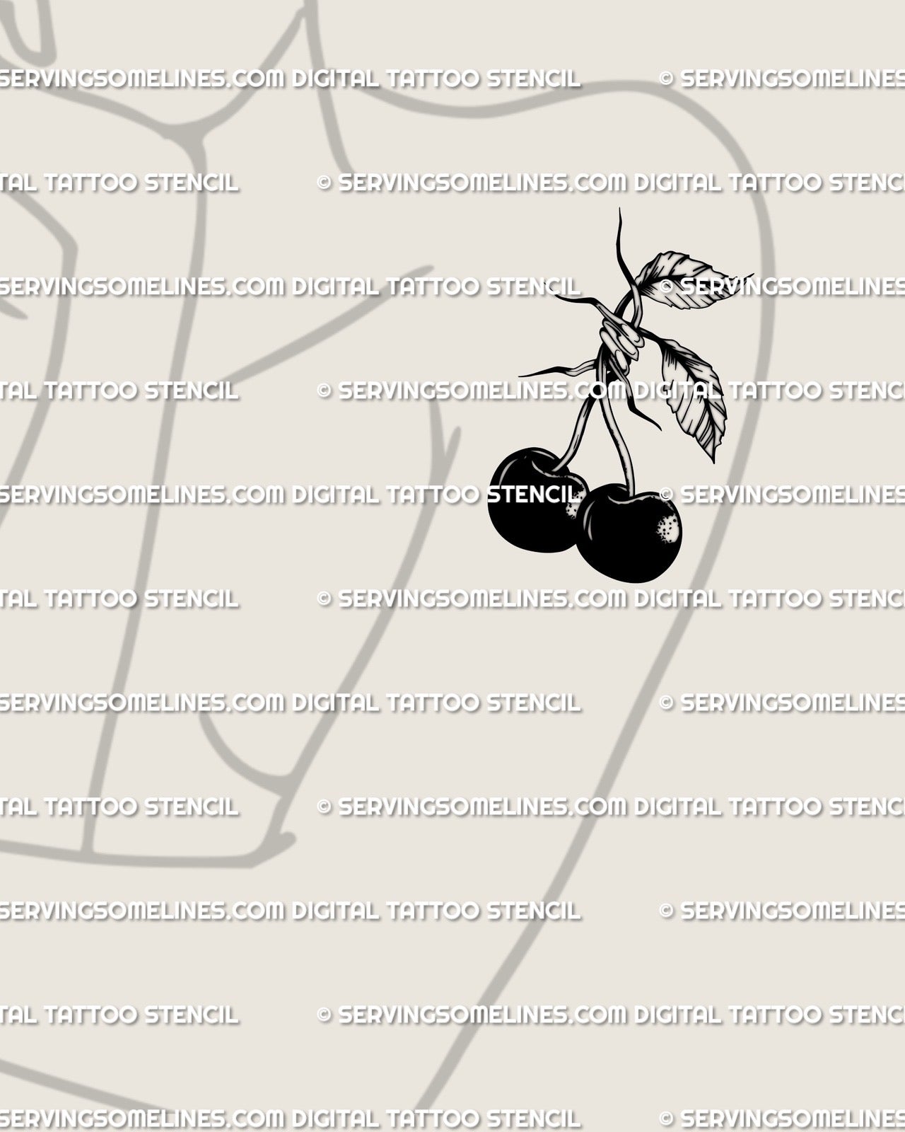 Barbed wire cherry tattoo displayed on woman’s arm, dark feminine grunge flash with punk cherry design and clean linework.