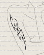 female arm cyber tribal tattoo example showing cybersigil design wrapping the forearm with chrome style detailing in a clean vertical layout