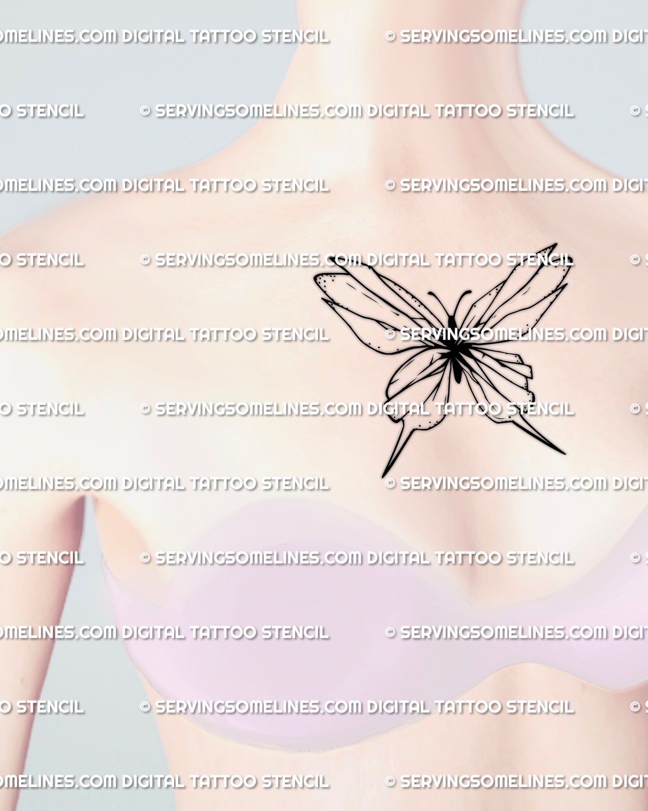 Small womens chest tattoo design of shattered glass butterfly, minimalist broken wing line art symbolizing fragile beauty and emotional recovery