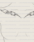 female model wearing cyber tribal collarbone tattoo with curved ornamental cybersigil lines across the upper chest