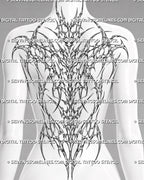 Cybersigilism backpiece tattoo stencil shown on women’s full back with sharp spine flow and wide shoulder placement
