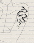 Gothic snake skeleton tattoo placed on woman’s shoulder, fine line blackwork serpent for minimal modern look.