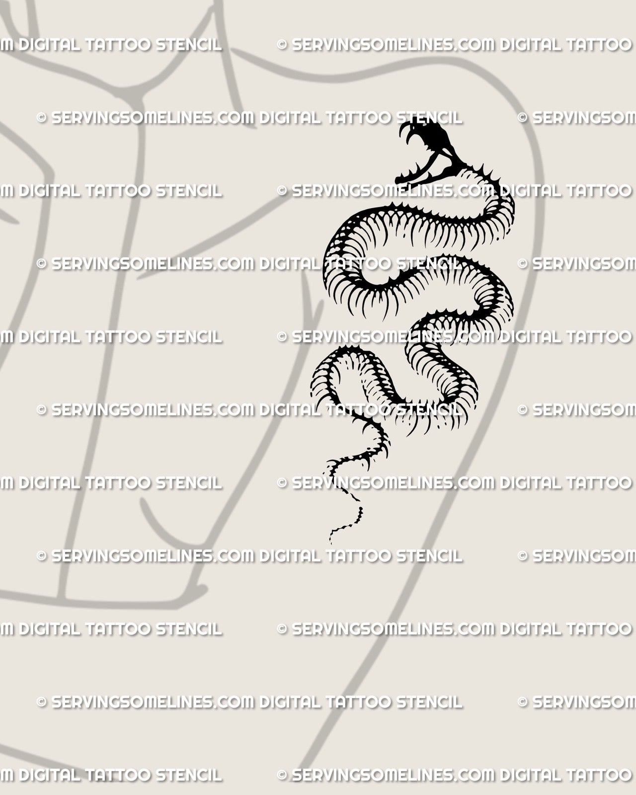 Gothic snake skeleton tattoo placed on woman’s shoulder, fine line blackwork serpent for minimal modern look.