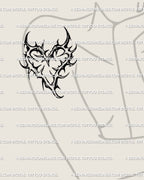 Shown on women’s shoulder placement, thorn heart tattoo stencil with gothic tribal spikes, clean blackwork design for crisp tattoo linework.