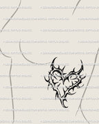 Women’s side ribs thorn heart tattoo stencil, clean gothic blackwork lines shaping spiked heart form for modern neotribal tattoo. 