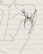 Feminine cyber sigil butterfly heart tattoo on upper arm, ornamental fairycore linework design for small aesthetic ink.