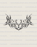 Y2K heart tattoo design with two tribal butterflies, star accents, and a wide horizontal layout shown as the main stencil file