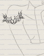 Winged heart tattoo stencil shown on womens upper arm placement, with twin butterflies framing the center heart