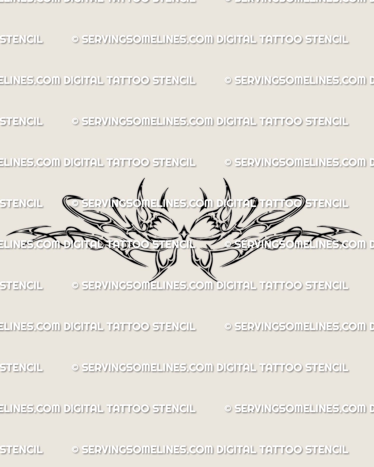 full butterfly tribal wings tattoo design with y2k inspired curves and chrome shading, detailed stencil layout for tattoo artists
