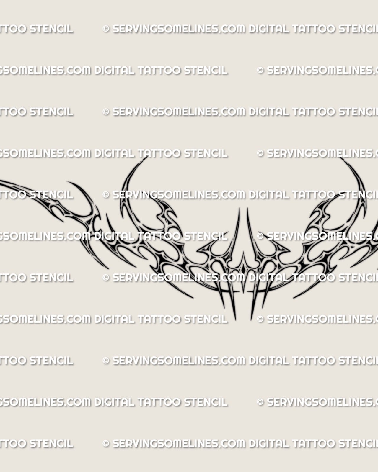 y2k chrome tribal chest tattoo stencil with futuristic blade curves and polished metal styling built for bold upper chest designs
