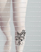 Y2K inspired leopard print star tattoo stencil with swirling pattern, placed on front lower leg shin area, stylish digital design. 