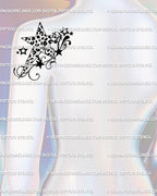 Digital leopard print star and swirl tattoo stencil in Y2K style, displayed on back shoulder placement for balanced stylish layout. 
