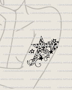 Y2K star tattoo design with cheetah print spots and swirling pattern, displayed on girl’s arm as bold yet minimal nostalgic tattoo.