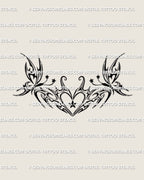 Y2K inspired butterfly tribal heart outline with star accents presented as a clean digital tattoo stencil for versatile placement use
