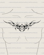 Y2K gothic lower back tattoo idea reimagined as a female chest placement; spiky heart motif with sleek neotribal flow and modern goth attitude.